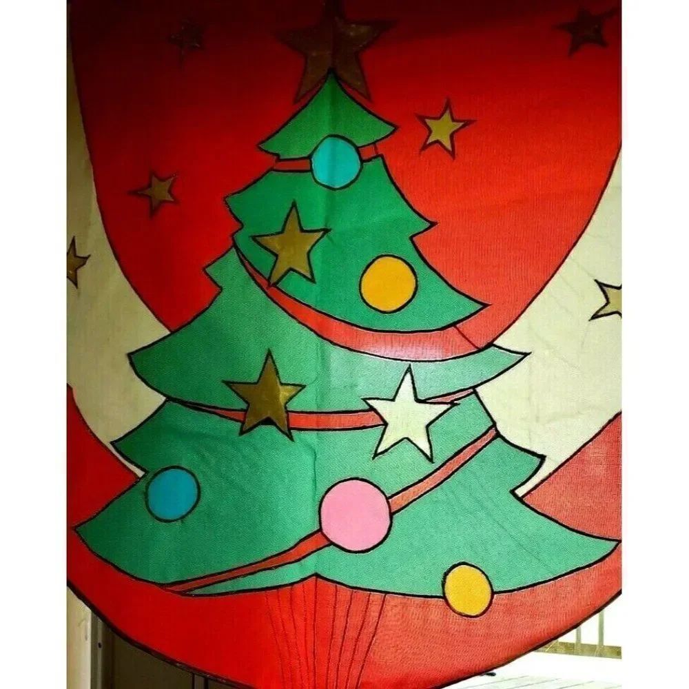 Vintage Festive Christmas Tree Sculpted Applique Nylon Flag Unique Shape 48"x36"